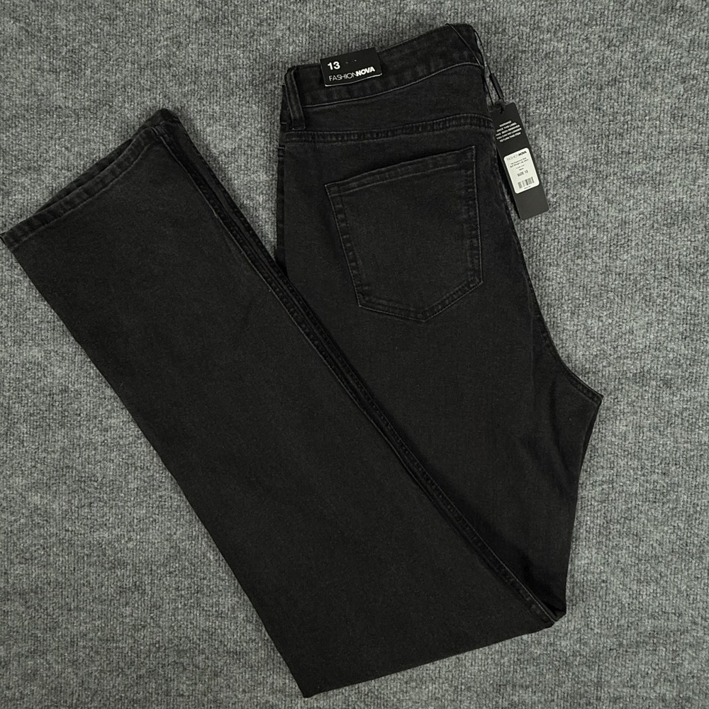 Fashion Nova Jeans 13 Black Tall 32x36 Supernova Side Split Straight Leg Denim